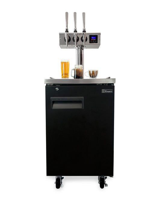 Kegco 15" Triple Faucet Commercial Kegerator Hot Draft Tap Coffee Keg Dispenser - Black