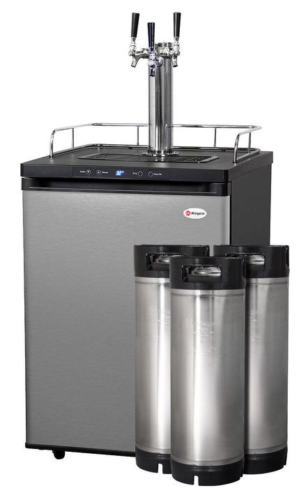 Kegco 24 Homebrew Triple Tap Stainless Steel Digital Kegerator With Keg