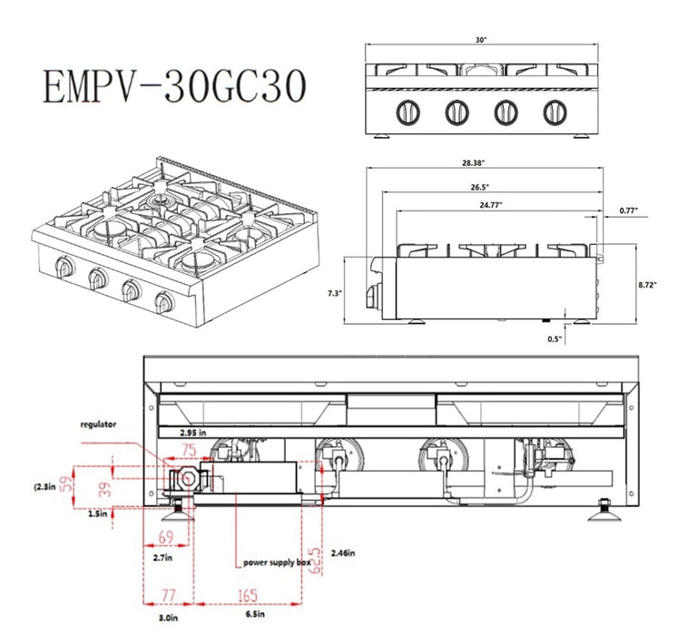 Empava Pro-style 30 in. Slide-in Gas Cooktop 30GC30