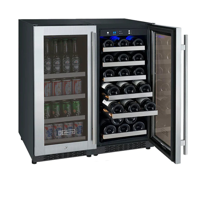 Allavino 30" Wide FlexCount II Tru-Vino 30 Bottle/88 Can Dual Zone/Three Zone Stainless Steel Side-by-Side Wine Refrigerator/Beverage Center