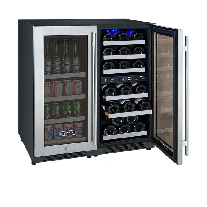 Allavino 30" Wide FlexCount II Tru-Vino 30 Bottle/88 Can Dual Zone/Three Zone Stainless Steel Side-by-Side Wine Refrigerator/Beverage Center