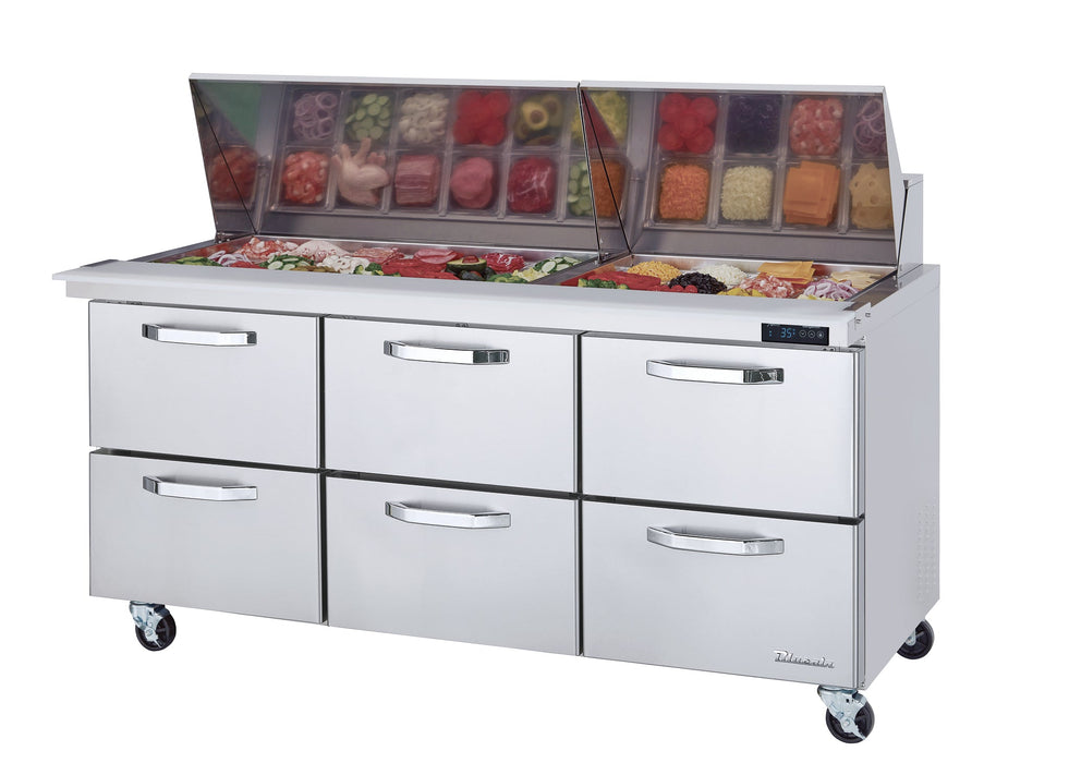 Blue Air BLMT72-D6-HC | 72" Wide 6 Drawer Mega Top Sandwich Prep Table