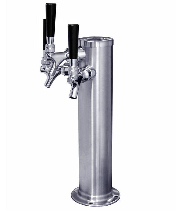 Kegco 3" Brushed Stainless Steel Air Cooled Draft Beer Tower - 3 Faucet Contact