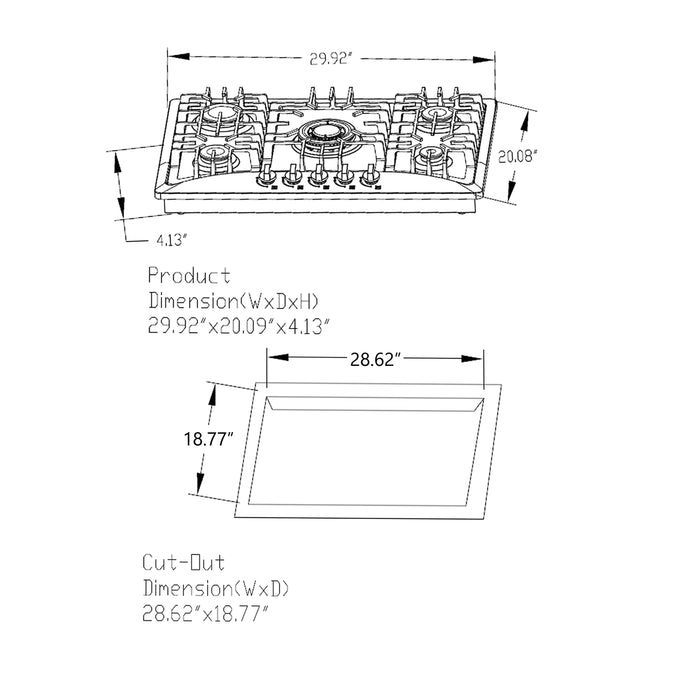 Empava 30 in. Built-in Gas Cooktops 30GC5B70C