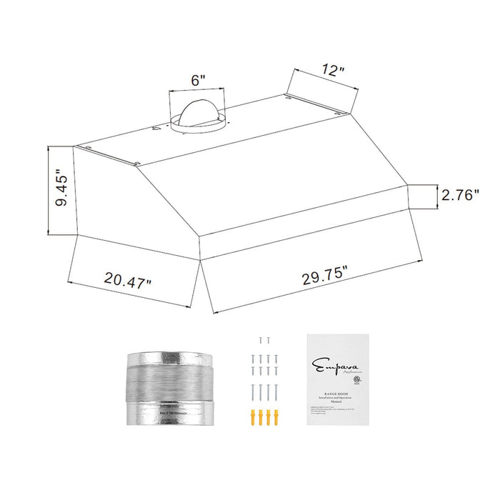 Empava 30 in. 400 CFM Ducted Under Cabinet Range Hood 30RH07