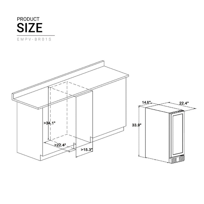 Empava 15 Inch Wine Cooler Undercounter 3cu.ft 84 Cans Mini Fridge BR01S