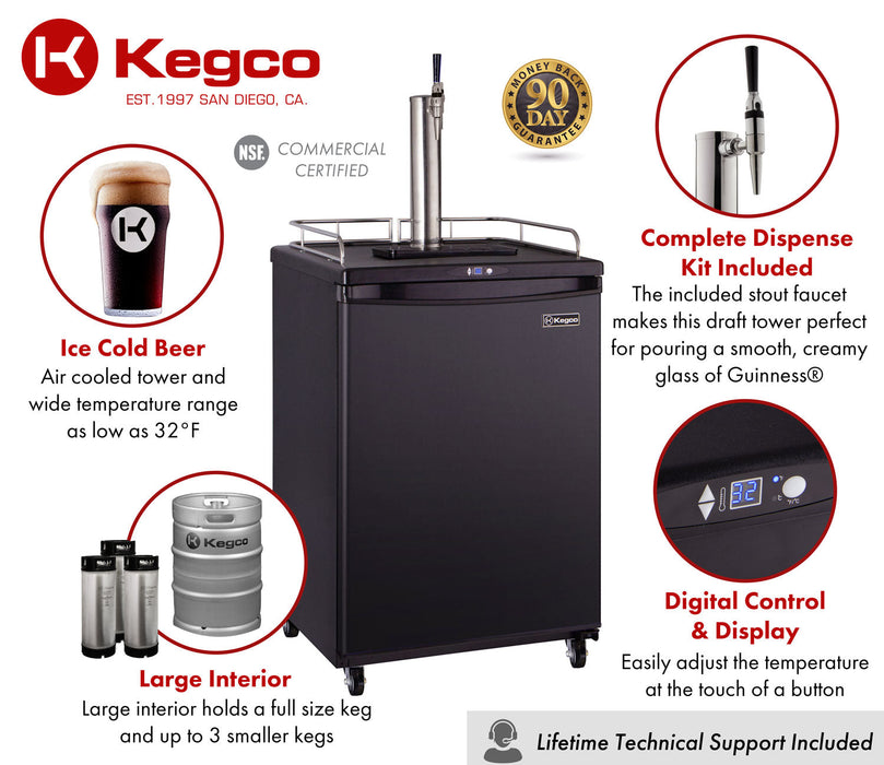 Kegco 24" Single Tap Black Cabinet Digital Guinness Kegerator