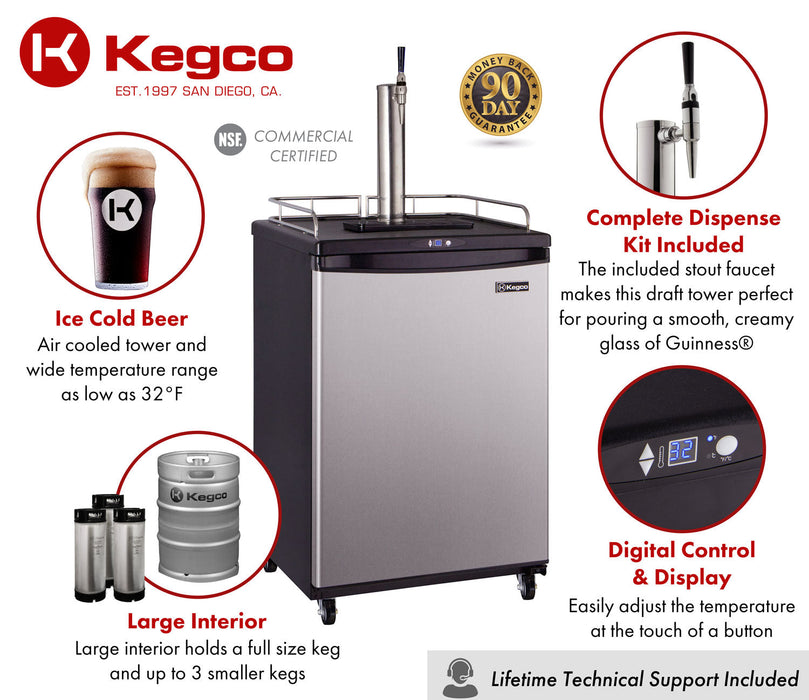 Kegco 24" Freestanding Single Tap Stainless Steel Guinness Kegerator