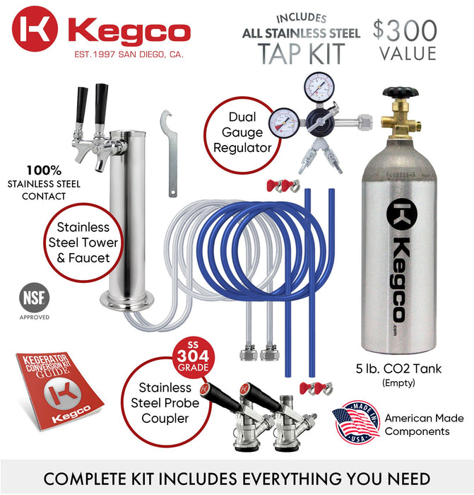 Kegco 20" Dual Tap Black Kegerator Premium Kit