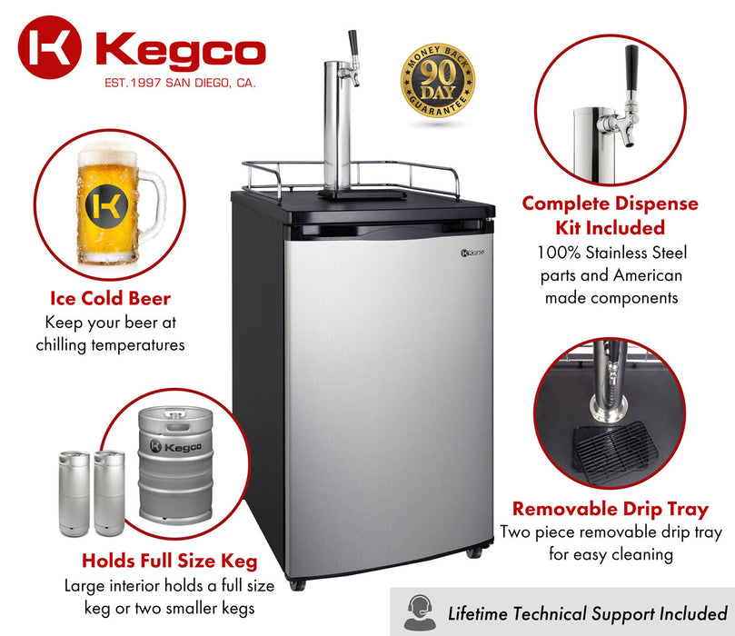 Kegco 20 Single Tap Freestanding Kegerator with Stainless Steel Door