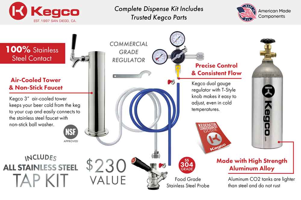 Kegco 20 Single Tap Stainless Steel Kegerator Premium Kit