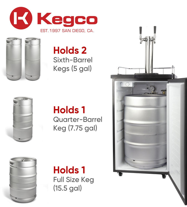 Kegco 20 Dual Tap Full-Size Keg Beer Dispenser with Stainless Steel Door
