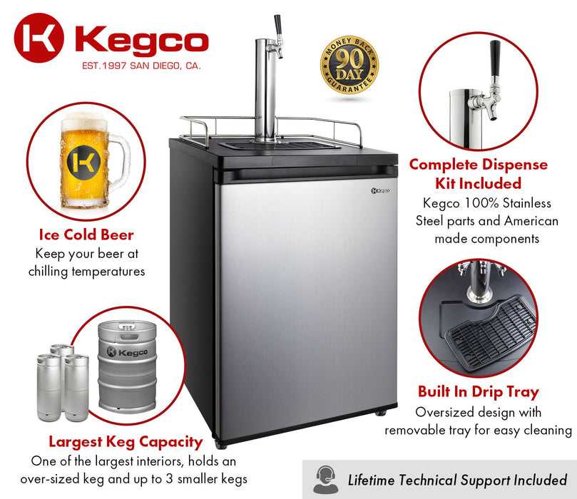 Kegco 24" Freestanding Single Tap Stainless Steel Kegerator