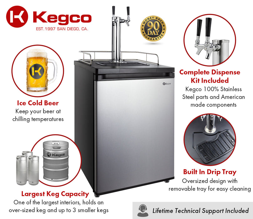 Kegco 24 Dual Tap Freestanding Kegerator with Stainless Steel Door