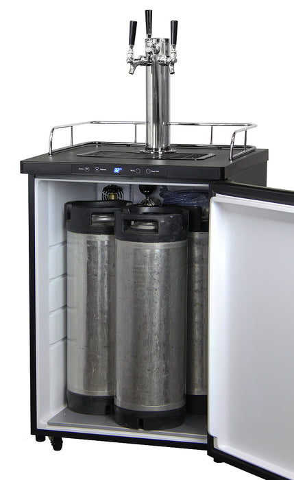 Kegco 24" Triple Tap Digital Kegerator with Black Stainless Steel Finish