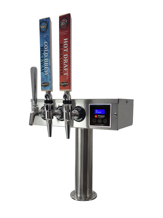 Kegco Triple Faucet Built-In Left Hinge Hot Draft Tap Coffee Keg Dispenser - Stainless Steel (HK38-HDT-3BS-L)