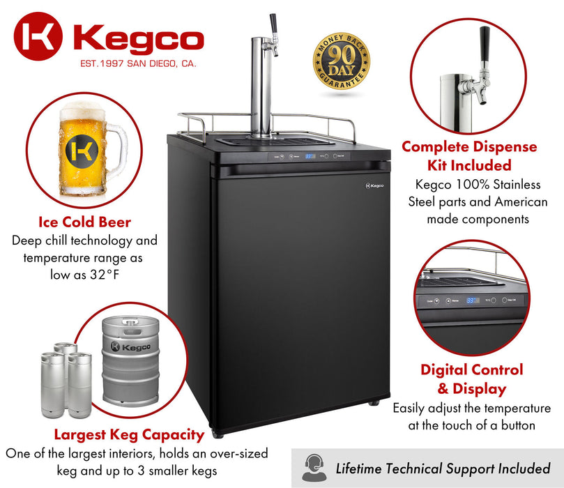 Kegco 24" Digital Full Size Kegerator with D System - Matte Black Finish