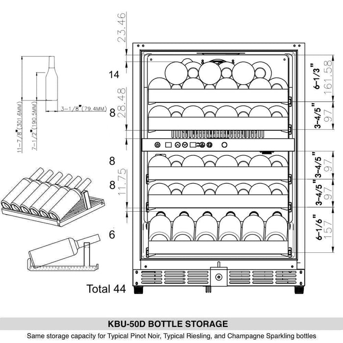 Kings Bottle 48 Inch Glass Door Wine And Beverage Fridge Center Built In