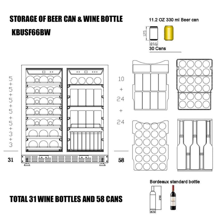 Kings Bottle 47" Under counter Wine and Beverage Combo | KBU145BW