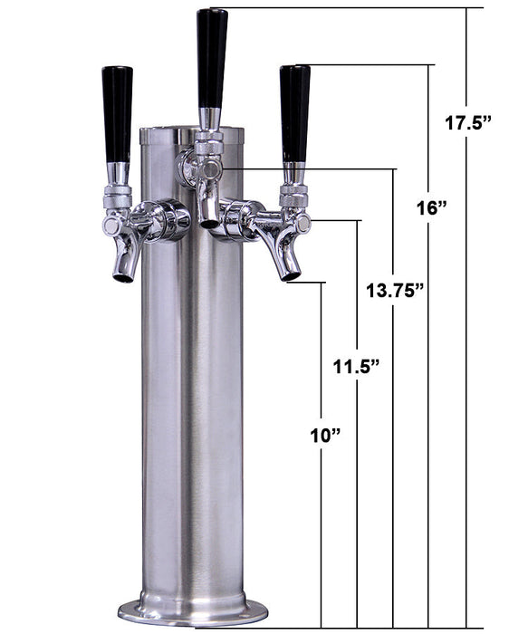 Kegco 3" Brushed Stainless Steel Air Cooled Draft Beer Tower - 3 Faucet Contact