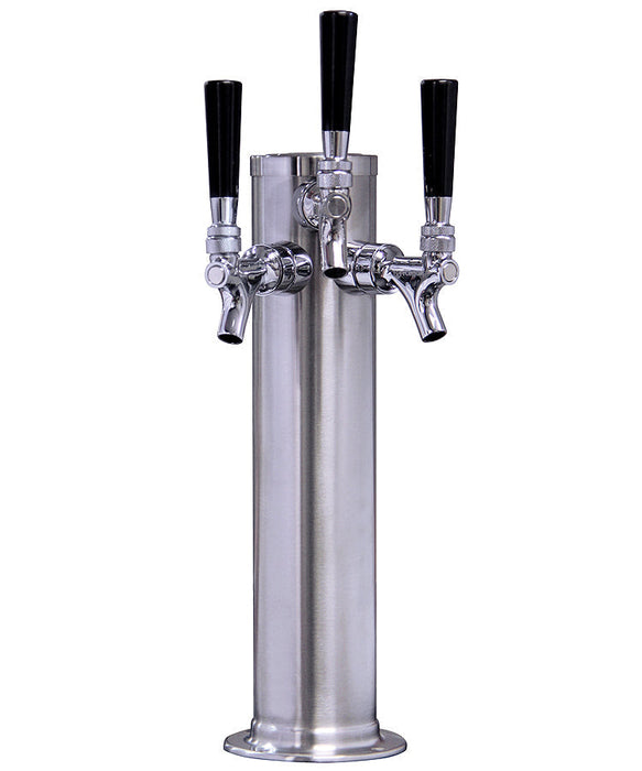 Kegco 3" Brushed Stainless Steel Air Cooled Draft Beer Tower - 3 Faucet Contact