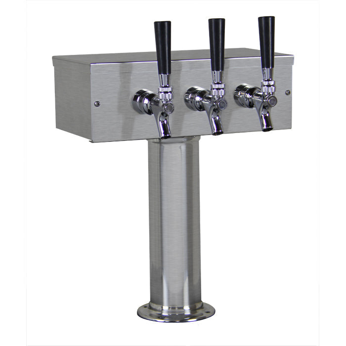 Kegco 12" Brushed Stainless Steel 3 Faucet Draft Beer Tower Air Cooled Dispense System (T-Style)