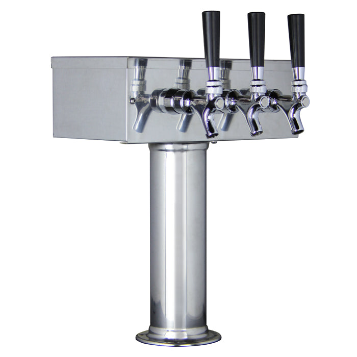 Kegco 3" Polished Stainless Steel T-Style Draft Beer Tower with Air Cooled Dispense System