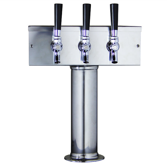 Kegco 3" Polished Stainless Steel T-Style Draft Beer Tower with Air Cooled Dispense System