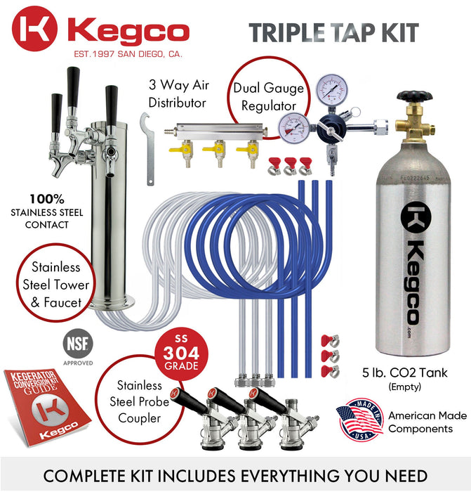 Kegco 24-Inch Freestanding Stainless Steel Triple Tap Kegerator with Triple Faucet Tower