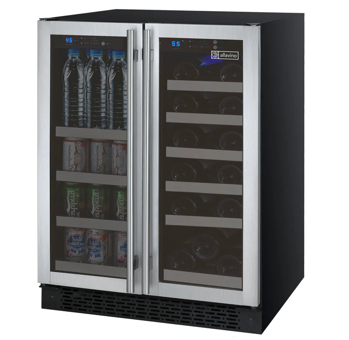 Allavino 24" Wide FlexCount II Tru-Vino 18 Bottle/66 Cans Dual Zone Stainless Steel Wine Refrigerator/Beverage Center