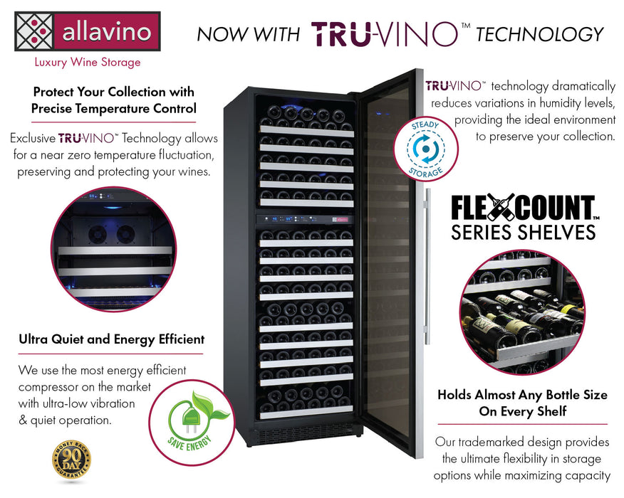 Allavino 48" Wide FlexCount Classic II Tru-Vino 346 Bottle Three Zone Stainless Steel Side-by-Side Wine Refrigerator