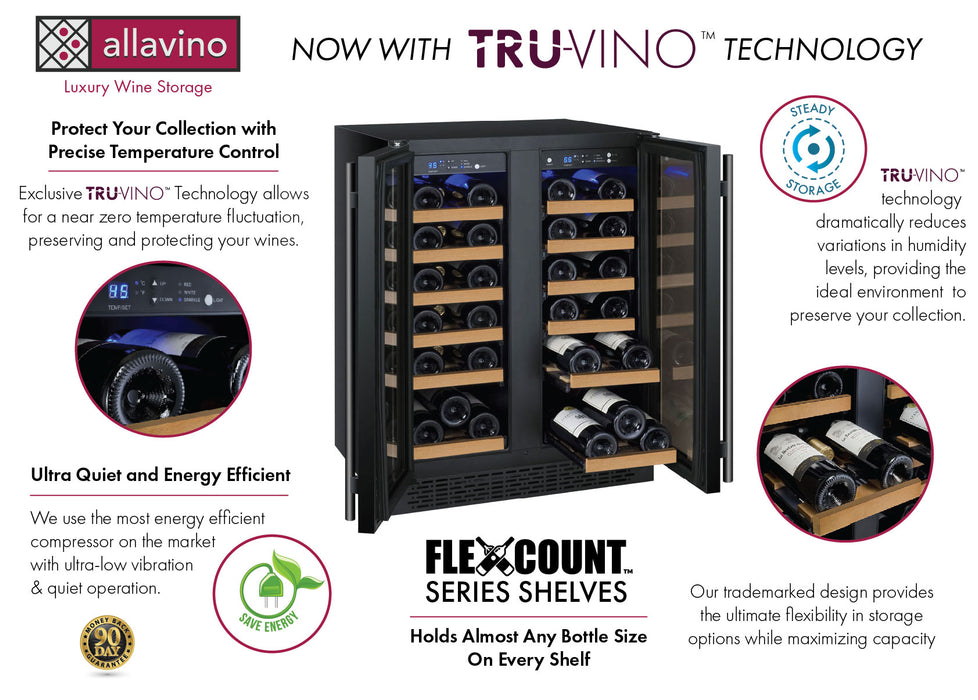 Allavino 24" Wide FlexCount II Tru-Vino 36 Bottle Dual Zone Wine Refrigerator