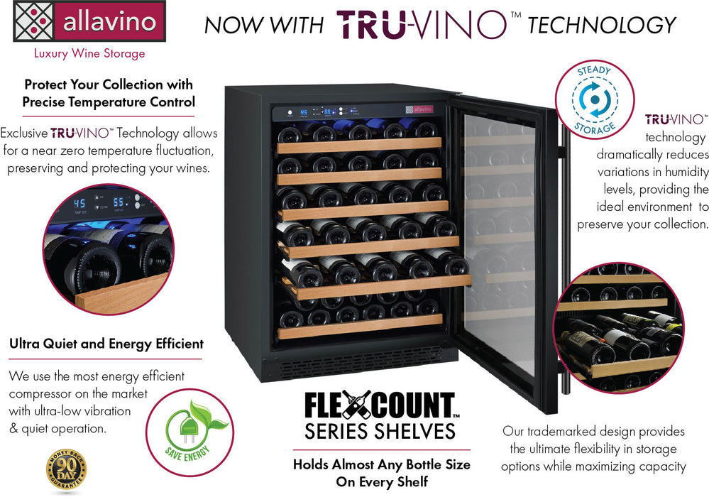 Allavino 47" Wide FlexCount II Tru-Vino 112 Bottle Dual Zone Side-by-Side Wine Refrigerator