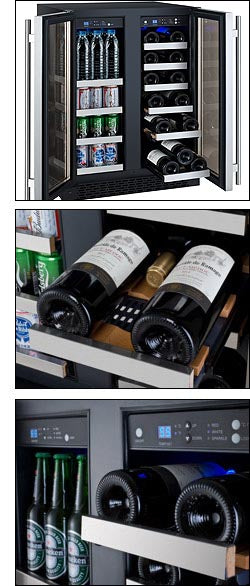 Allavino 24" Wide FlexCount II Tru-Vino 18 Bottle/66 Cans Dual Zone Stainless Steel Wine Refrigerator/Beverage Center