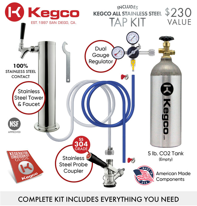 Kegco 24" Wide Freestanding Single Tap Black Kegerator with Temperature Control