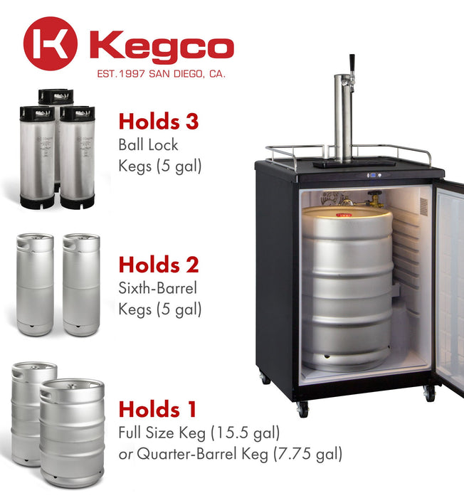 Kegco 24" Wide Freestanding Single Tap Black Kegerator with Temperature Control