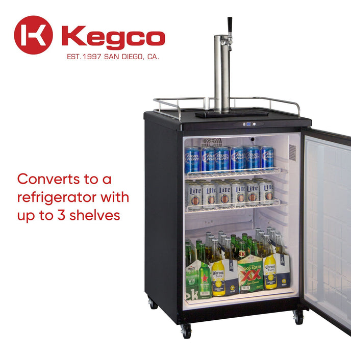 Kegco 24" Wide Freestanding Single Tap Black Kegerator with Temperature Control