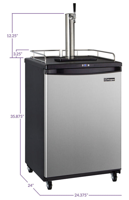 Kegco 24" Freestanding Single Tap Stainless Steel Kegerator with Easy-Roll Casters