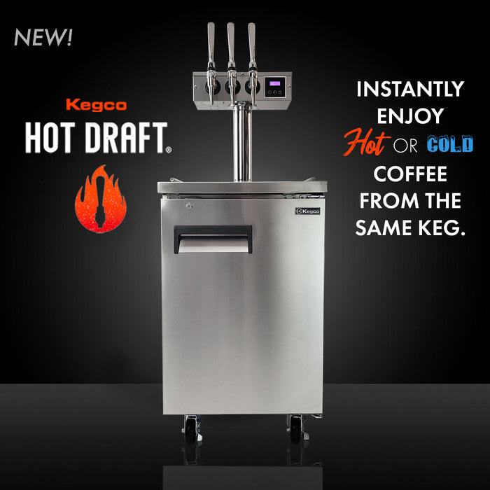 Kegco 15" Freestanding Triple Faucet Hot Draft Nitro Coffee Keg Dispenser - Stainless Steel