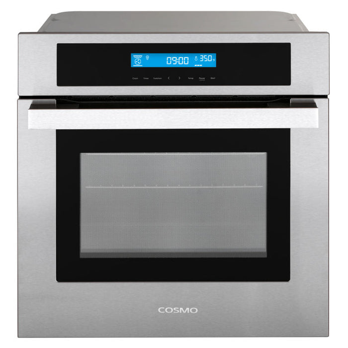 Cosmo 24 in. 2.5 cu. ft. Single Electric Wall Oven w/8 Functions and True European Convection in Stainless Steel - C106SIX-PT