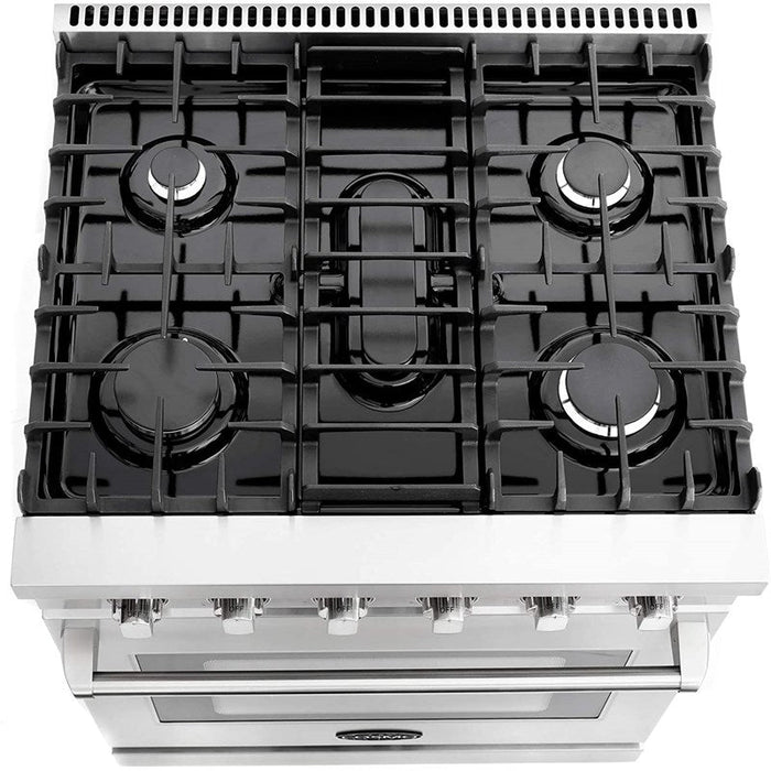 Cosmo 30 in. Slide-In Freestanding Gas Range with 5 Sealed Burners, Cast Iron Grates, 4.5 cu. ft. Capacity Convection Oven in Stainless Steel - COS-EPGR304