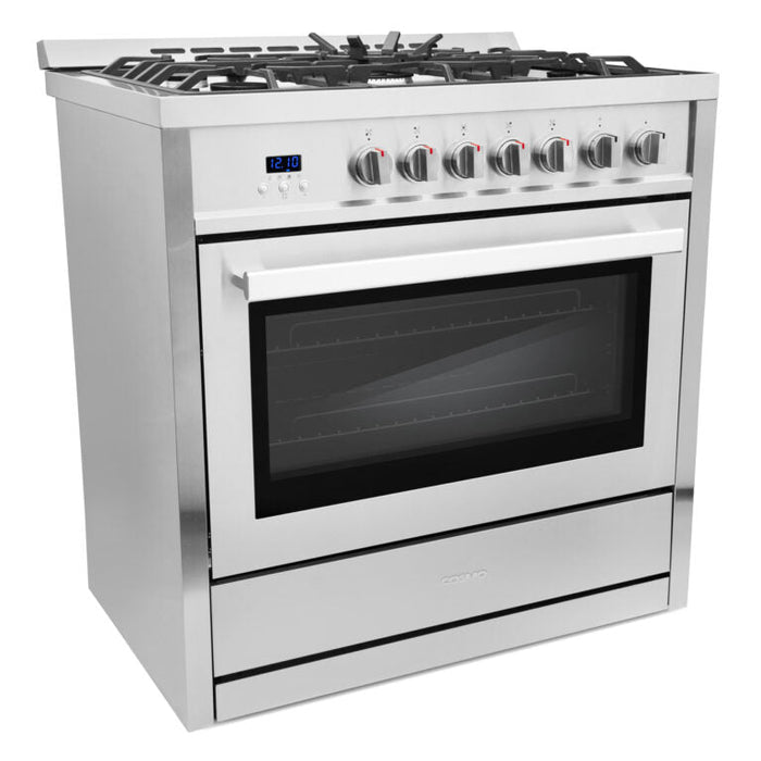 Cosmo 36 in. 3.8 cu. ft. Single Oven Gas Range with 5 Burner Cooktop and Heavy Duty Cast Iron Grates in Stainless Steel - COS-965AGC