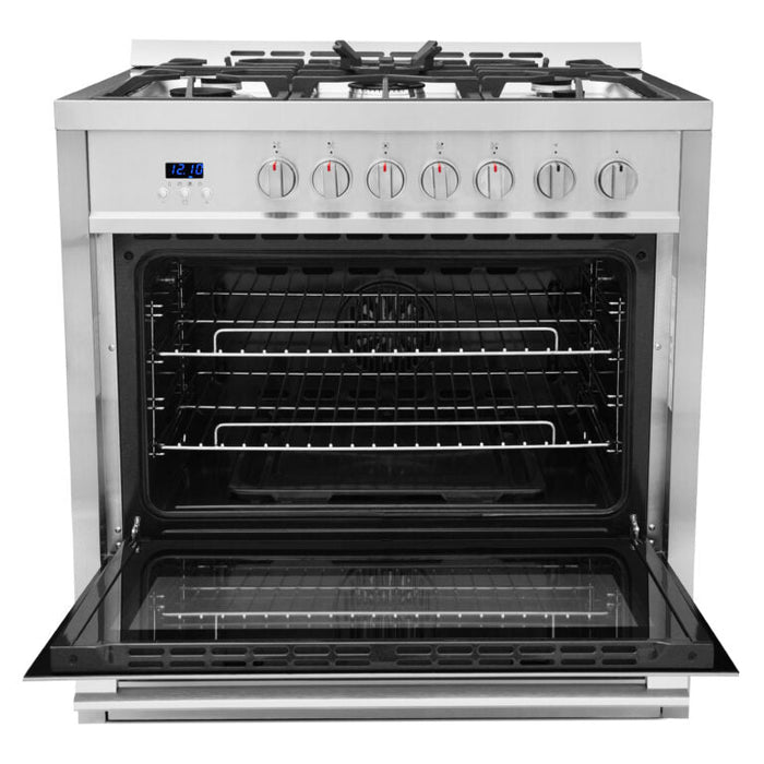 Cosmo 36 in. 3.8 cu. ft. Single Oven Gas Range with 5 Burner Cooktop and Heavy Duty Cast Iron Grates in Stainless Steel - COS-965AGC