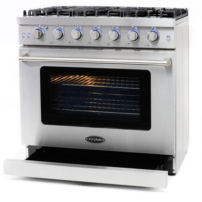 Cosmo 36 in. 6.0 cu. ft. Commercial Gas Range with Convection Oven in Stainless Steel with Storage Drawer - COS-EPGR366