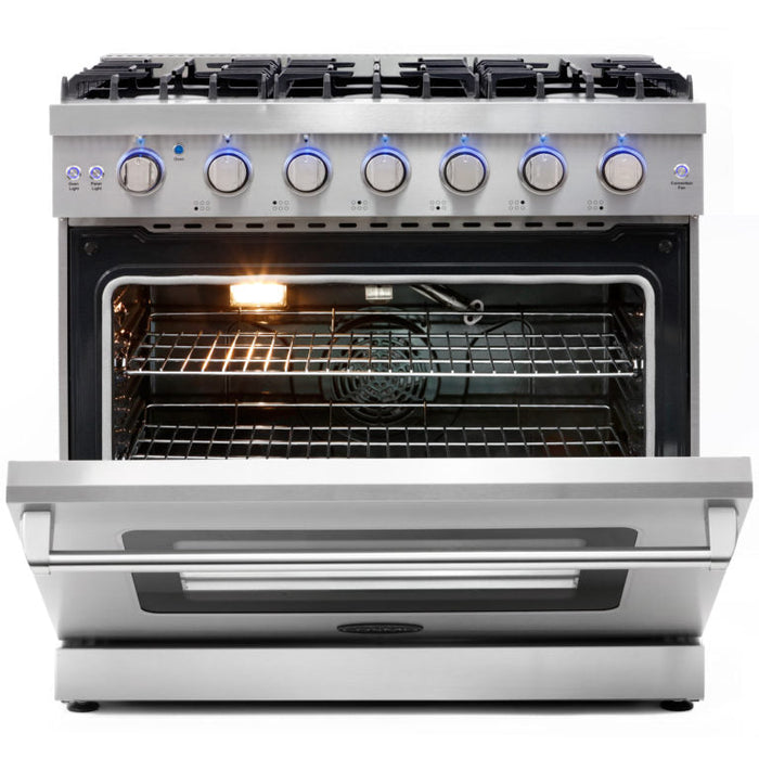 Cosmo 36 in. 6.0 cu. ft. Commercial Gas Range with Convection Oven in Stainless Steel with Storage Drawer - COS-EPGR366