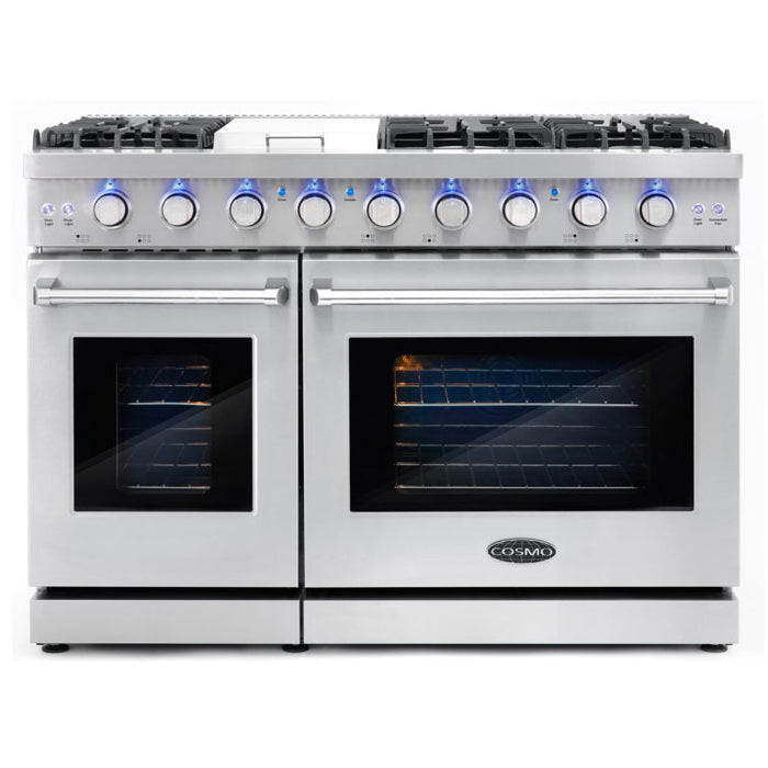 Cosmo 48 in. 6.8 cu. ft. Double Oven Commercial Gas Range with Fan Assist Convection Oven in Stainless Steel Storage Drawer - COS-EPGR486G