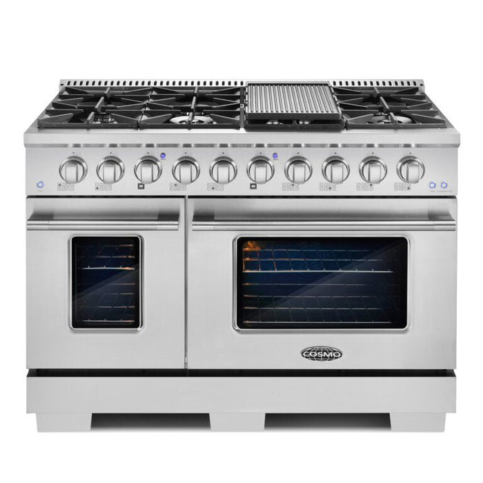 Cosmo Commercial-Style 48 in. 5.5 cu. ft. Double Oven Gas Range with 8 Italian Burners and Heavy Duty Cast Iron Grates in Stainless Steel - COS-GRP486G