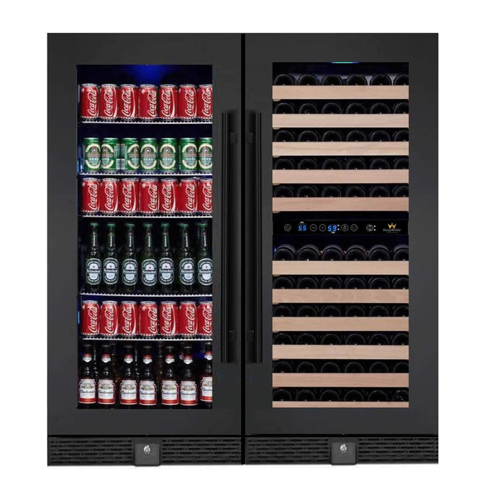 KingsBottle Three Zone 56" Upright Wine And Beverage Fridge Center Cabinet Freestanding