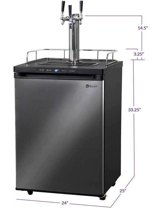 Kegco 24" Triple Tap Digital Kegerator with Black Stainless Steel Finish