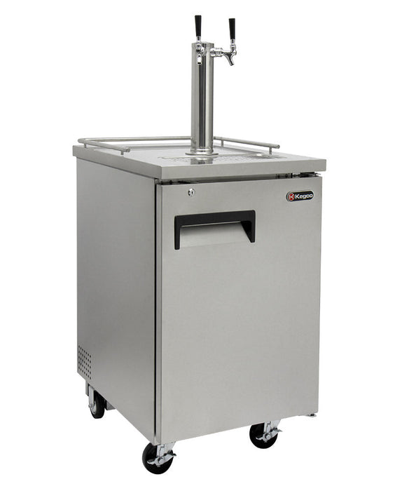 Kegco 24-Inch Built-In Commercial Dual Tap Stainless Steel Kegerator with Mobility